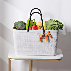 Millinery: Shopping Basket - White Linen Pattern with Handles (3 Sizes)