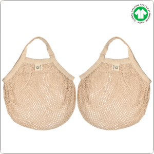 Cotton Mesh Carry Bags - Short Handle (2 Pack)