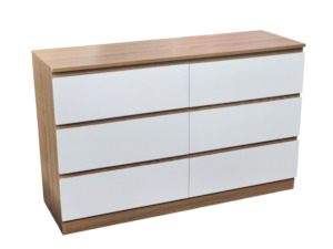 Furniture: Liana Lowboy Chest 6 Drawer Dresser Oak-white