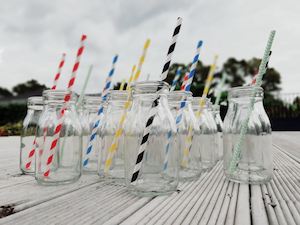 200ml milk bottle with colour straws