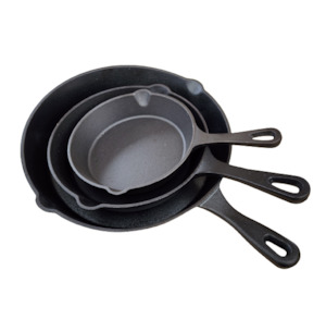 Furniture: Cast Iron Frying Pans - 3 Pan Set