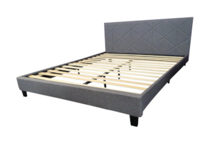 Furniture: New Gary Bed Queen Size Fabric Gunmetal