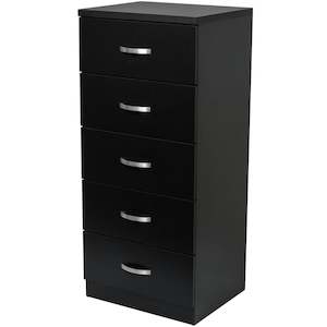 Furniture: Gary Tallboy Chest 5 Drawer Black