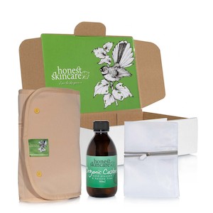 Cosmetic: Castor Oil Waist Starter Pack - Waist Wrap, Wash Bag, Organic Castor Oil