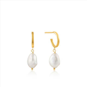 Clock: Ania Haie Pearl Mini Hoop Earrings Gold