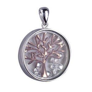 Clock: Sterling Silver Pink Gold Plate 'Tree of Life'