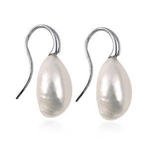 Clock: Sterling Silver Baroque Pearl Earwire Earrings.