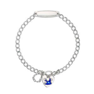 Children's Sterling Silver round curb bracelet with ID plate and Bluebird padlock