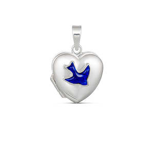 Children's Sterling Silver 13x13mm heart locket with Bluebird