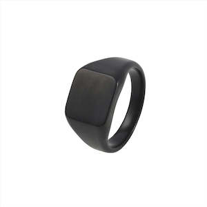 Clock: IP Black Brushed Stainless Steel Signet Ring