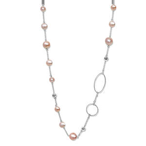 Pink Fresh Water Pearl & Sterling Silver Long Necklace