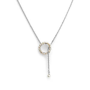 Clock: Seed Pearl & Sterling Silver Lariat Necklace