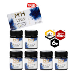 6 x UMF 15+ Manuka Honey + FREE Lozenges