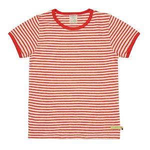 Copper Cotton/Linen Striped Short Sleeved Top