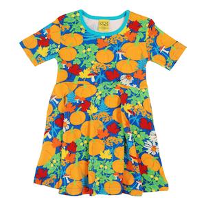 Autumn Garden Short Sleeved Skater Dress (Blue) (3 Years)