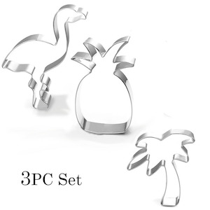 Tropical Stainless Steel Cookie Cutter Set Flamingo, Palm Tree & Pineapple