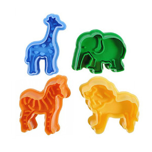 4 pc Animal Themed Cookie Cutter & Embossing Set, Lion, Zebra, Giraffe, Elephant