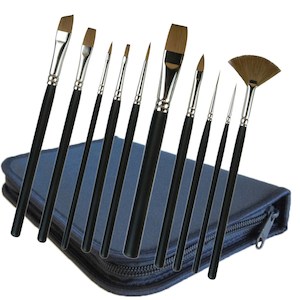 Craft material and supply: Synthetic Sable 10pc Paintbrush Set & Case