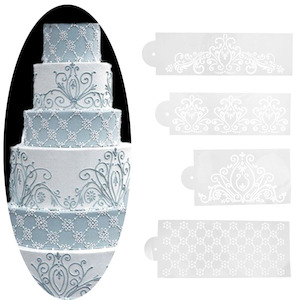 Floral Geometric Plastic Stencil For Cake Decorating, Painting & Mixed Media Art 4PC Set