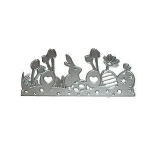 Spring Easter Border Cutting & Embossing Metal Die, Rabbit, Eggs, Tulips & Grass