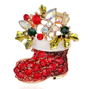 Festive Rhinestone Christmas Boot Brooch For Jolly Holiday Fun