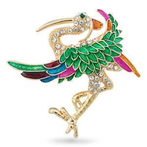 Funky Long Legged Crane Colorful Bird Rhinestone Brooch