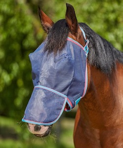 Saxon Buzzaway Fly Mask with Nose Net - Navy/Turqoise/Pink