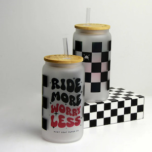 Hunt Seat Paper Co Ride More Worry Less Glass Tumbler with Bamboo Lid and Straw