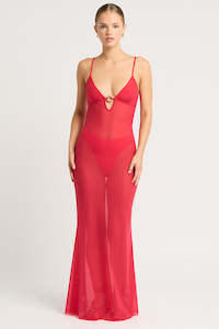 Swimwear: Mesh Cindy Ring Maxi Dress Cherry