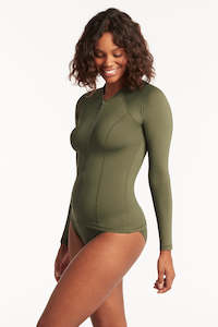 Swimwear: Eco Long Sleeve Rash Vest Khaki