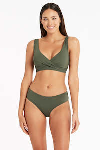 Swimwear: Eco Cross Front Bra Khaki