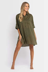 Basix Button Through Shirt Khaki