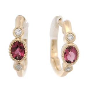 Rings: Oval Pink Tourmaline and Diamond Huggie 0.05ct tw