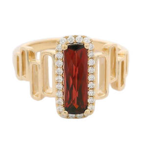 Elong Garnet and Diamond Rectangles Ring 0.18ct tw