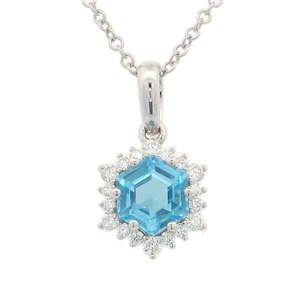 Hexagon Blue Topaz and Diamond Pendant 0.13ct tw