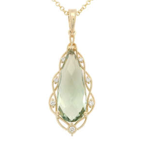 Pear Green Amethyst and Fiamond Pendant 0.07ct TW