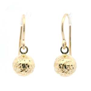 Yellow Gold: Diamond Cut Gold Ball Drop Earrings