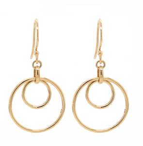 Yellow Gold: Circle Duo Drop Earrings