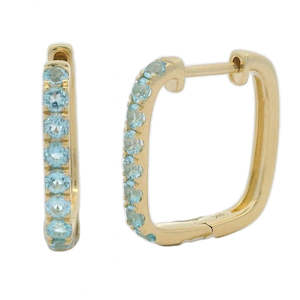 Coloured Stone Earrings: Blue Topaz Square Huggie