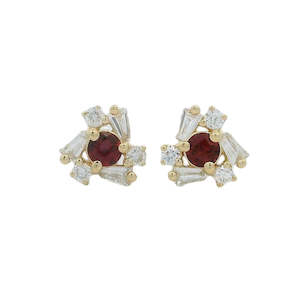 Tri Diamond and Ruby Earrings