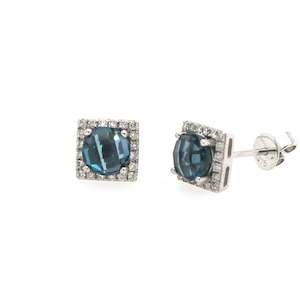 9K White Gold London Blue Topaz & Diamond Earrings