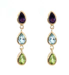 Multi-stone Tri-Pear Drop Earrings