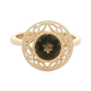 Round smokey Quartz Filigree Ring 1.27ct