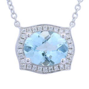 Aquamarine & Diamond Pendant with Chain