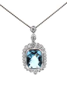 Coloured Stone Pendants: Aquamarine & Diamond Pendant