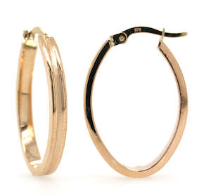 Elongated Textured Indent Gold Hoops