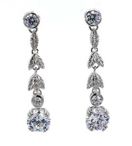 Vintage Art Deco: Silver and CZ Drop Dangle Earrings