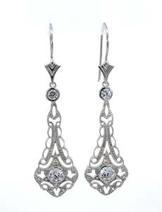 Vintage Art Deco: Silver and CZ Drop Earrings