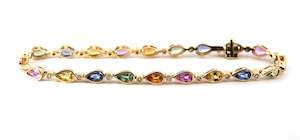 Multi Sapphire Pear & Diamond Chain Bracelet