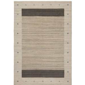 Contemporary Cream & Grey Wool Medium Rug